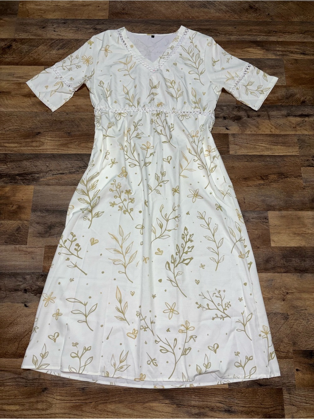 Light Cream Floral Maxi Dress with V-Neck